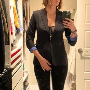 Suit jacket black with metallic blue strips and blue lining